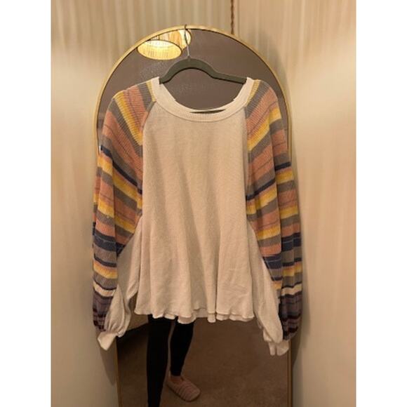 Free People Women's Striped Knit Tunic Top Balloon Sleeve Multicolor Size Small - Picture 3 of 8